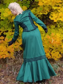 Dark Green Retro Tudor Dress Costumes Women's Marie Antoinette Costume Lace Polyester Set Top Skirt Retro Vintage Clothing