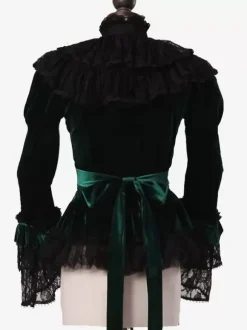 Dark Green Retro Tudor Shirt Costumes Bows Women's Royal Top Marie Antoinette Costume Party Prom Blouse