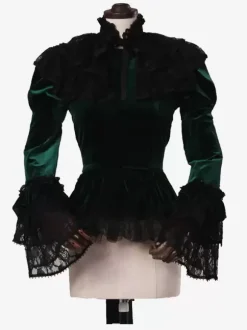 Dark Green Retro Tudor Shirt Costumes Bows Women's Royal Top Marie Antoinette Costume Party Prom Blouse