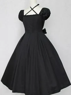 Dark Navy Lolita Dress OP Classic Short Sleeve Cotton Lolita One Piece Dress