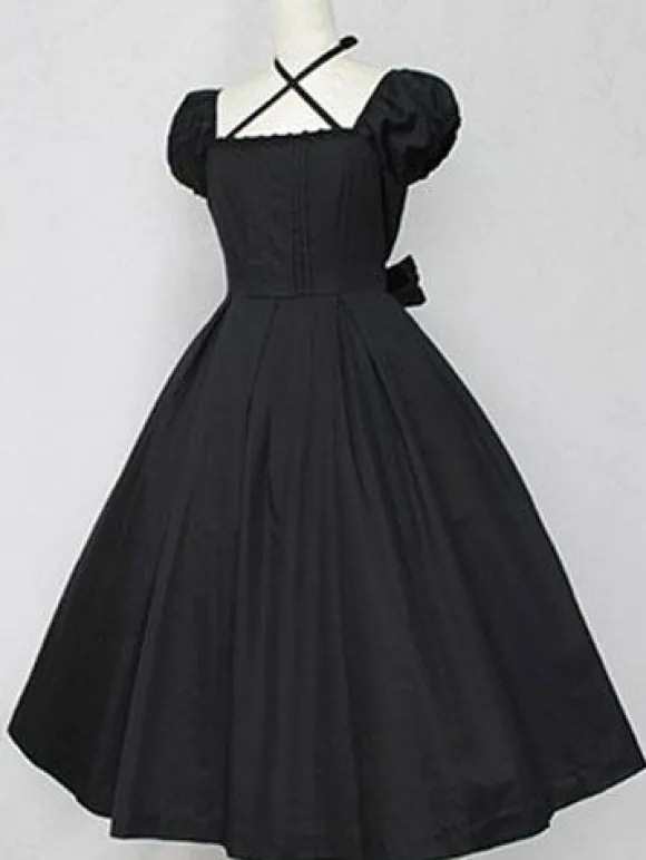 Dark Navy Lolita Dress OP Classic Short Sleeve Cotton Lolita One Piece Dress