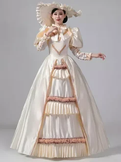 Dark Navy Retro Tudor Dress Costumes Ruffles Polyester Dress Marie Antoinette Costume Women's Royal Tunic Vintage Clothing