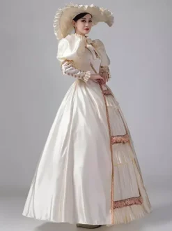 Dark Navy Retro Tudor Dress Costumes Ruffles Polyester Dress Marie Antoinette Costume Women's Royal Tunic Vintage Clothing