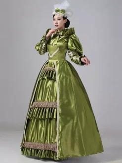 Dark Navy Retro Tudor Dress Costumes Ruffles Polyester Dress Marie Antoinette Costume Women's Royal Tunic Vintage Clothing