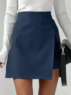 Dark Navy Skirt High Waist Split Layering Summer Casual Skirts