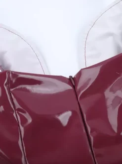Dark Red Faux Leather Women Mini Dress - Sexy Deep V Neck Halter Bodycon Dress - Night Out Baddie Style Summer Clubwear 2026