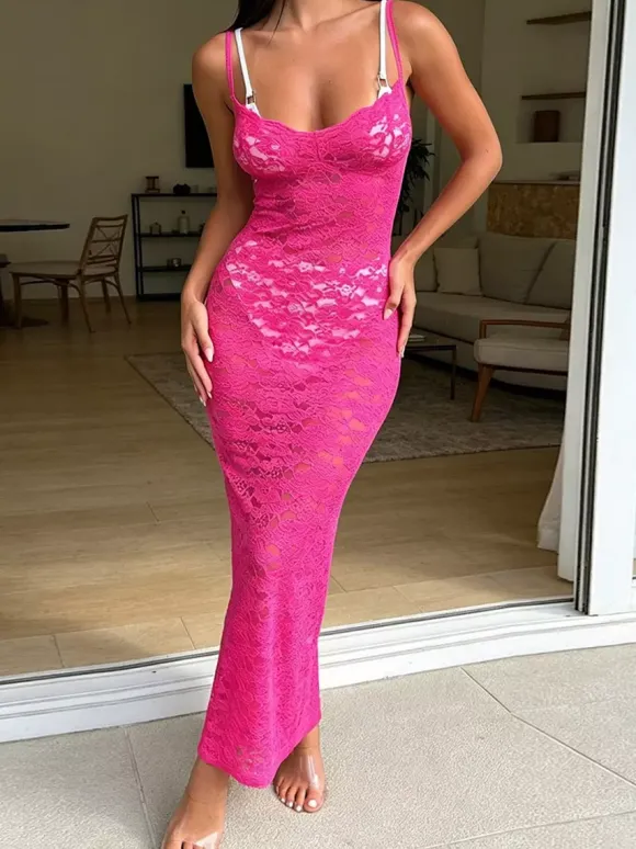 Date Night Dresses Backless Sexy V-Neck Sleeveless Lace Dresses