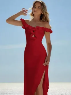 Date Night Dresses Maxi Ruffles Off Shoulder Elegant Mint Green Bodycon Dress