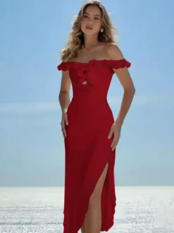 Date Night Dresses Maxi Ruffles Off Shoulder Elegant Mint Green Bodycon Dress