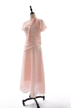 Date Night Dresses Maxi Ruffles Zipper Short Sleeves Stand Collar Petal Sleeves Elegant Pink Dress