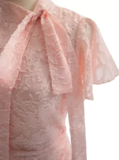 Date Night Dresses Maxi Ruffles Zipper Short Sleeves Stand Collar Petal Sleeves Elegant Pink Dress