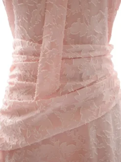 Date Night Dresses Maxi Ruffles Zipper Short Sleeves Stand Collar Petal Sleeves Elegant Pink Dress