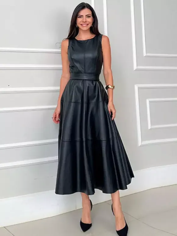 Date Night Dresses Midi Sleeveless Jewel Neck Chic Green Dress
