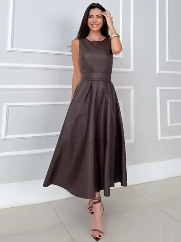Date Night Dresses Midi Sleeveless Jewel Neck Chic Green Dress