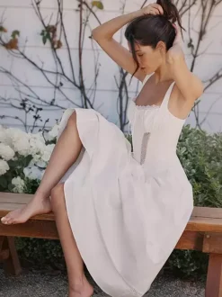 Date Night Dresses Midi Sleeveless Strapless Chic White Dress