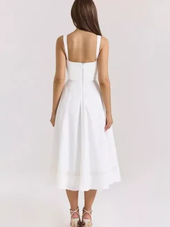 Date Night Dresses Midi Sleeveless Strapless Chic White Dress