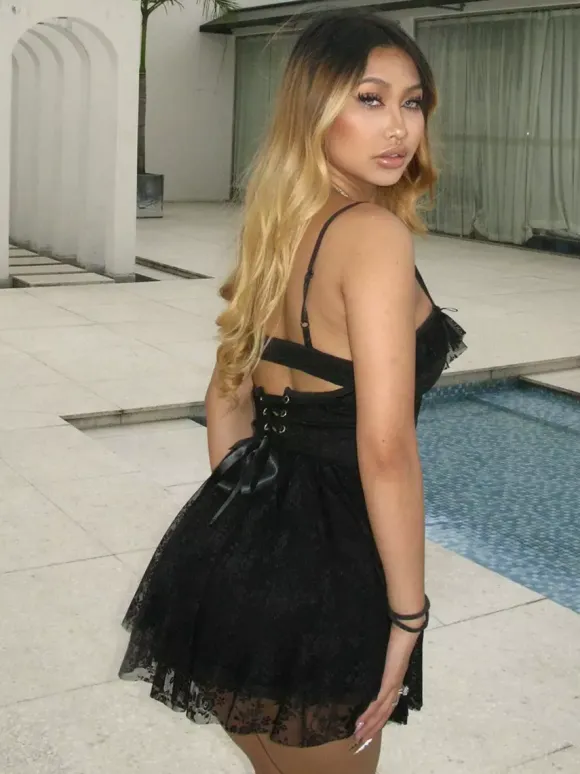 Date Night Dresses Mini Backless Lace Up Lace Sleeveless V-Neck Sexy White Dress