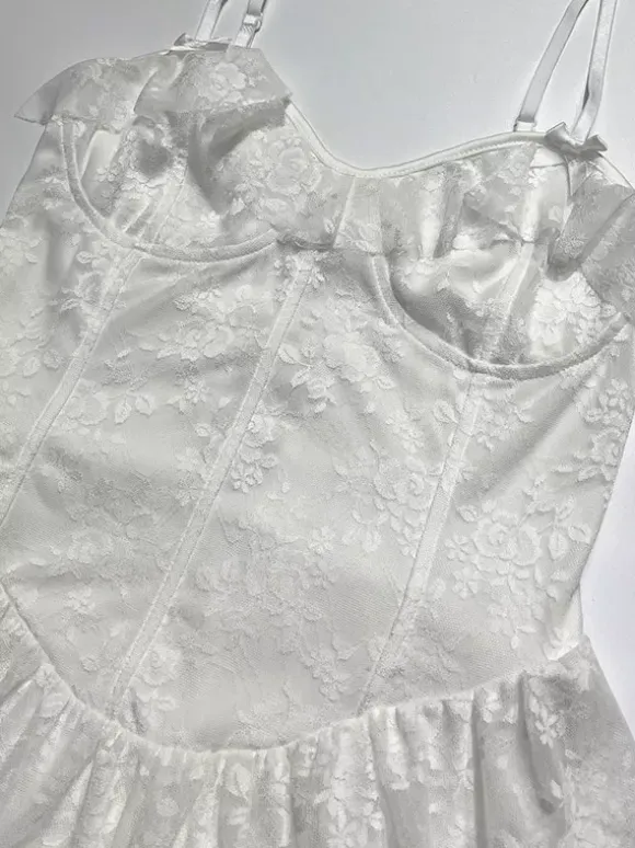 Date Night Dresses Mini Backless Lace Up Lace Sleeveless V-Neck Sexy White Dress