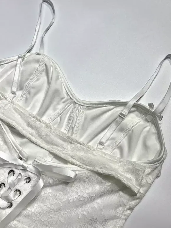 Date Night Dresses Mini Backless Lace Up Lace Sleeveless V-Neck Sexy White Dress