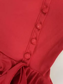 Date Night Dresses Mini Buttons Ruffles Long Sleeves V-Neck Flared Sleeves Elegant Pink Dress
