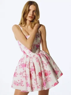 Date Night Dresses Mini Backless Pleated Sleeveless Floral Print Square Neck Sexy Dress
