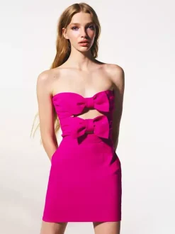 Date Night Dresses Mini Backless Bows Zipper Sleeveless Strapless Elegant Rose Dress