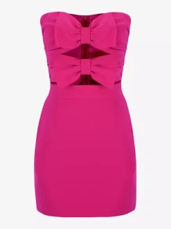 Date Night Dresses Mini Backless Bows Zipper Sleeveless Strapless Elegant Rose Dress