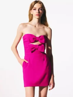 Date Night Dresses Mini Backless Bows Zipper Sleeveless Strapless Elegant Rose Dress