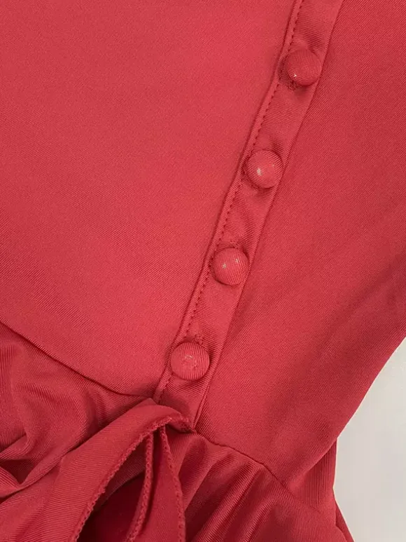 Date Night Dresses Mini Backless Pleated Lace Up Sleeveless V-Neck Chic Red Dress