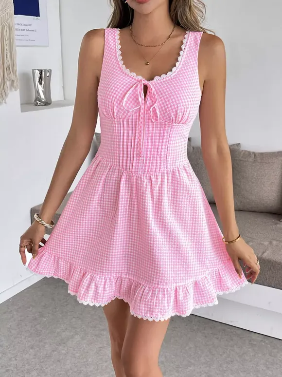 Date Night Dresses Mini Lace Up Sleeveless Backless Blue Knee Length Summer Dress