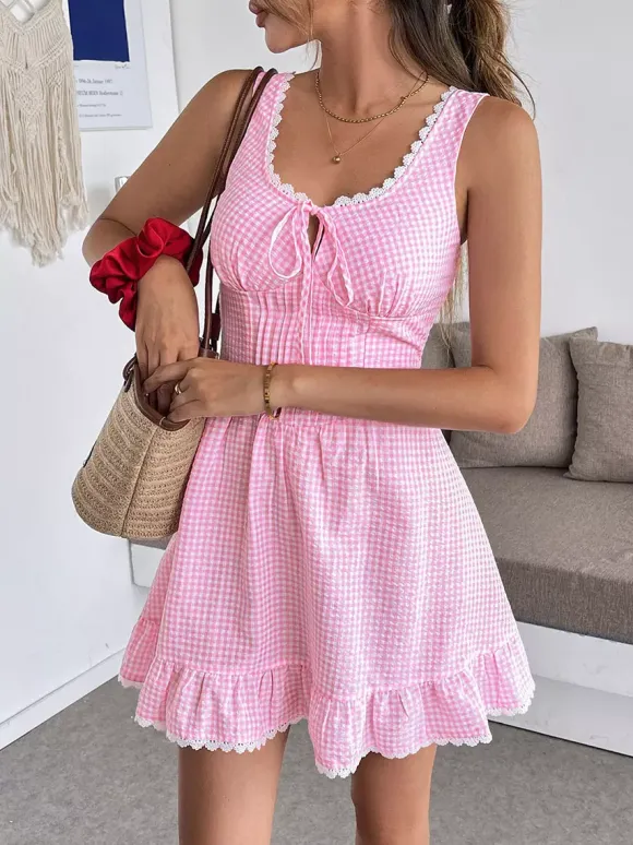 Date Night Dresses Mini Lace Up Sleeveless Backless Blue Knee Length Summer Dress