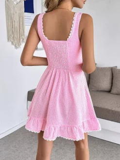 Date Night Dresses Mini Lace Up Sleeveless Backless Blue Knee Length Summer Dress