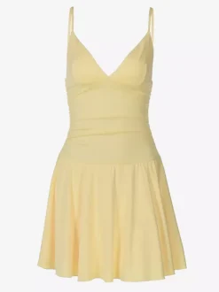 Date Night Dresses Mini Lace Up Sleeveless Backless Straps Neck Sexy Yellow Dress