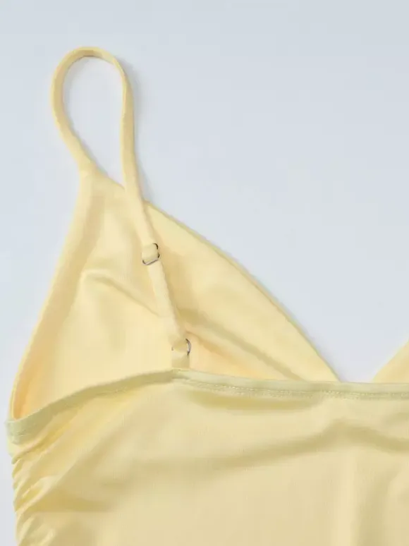 Date Night Dresses Mini Lace Up Sleeveless Backless Straps Neck Sexy Yellow Dress