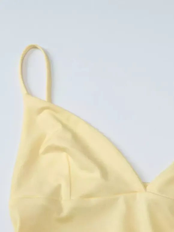 Date Night Dresses Mini Lace Up Sleeveless Backless Straps Neck Sexy Yellow Dress