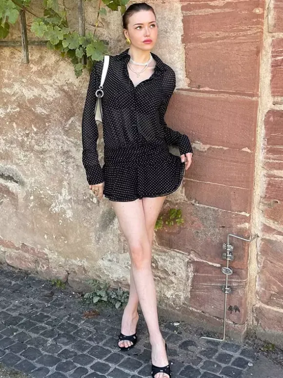 Date Night Dresses Mini Pleated Long Sleeves V-Neck Casual Black Dress