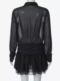 Date Night Dresses Mini Pleated Long Sleeves V-Neck Casual Black Dress