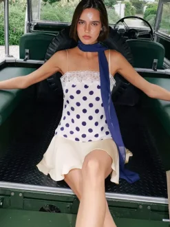 Date Night Dresses Mini Sleeveless Polka Dot Straps Neck Sexy Blue Dress