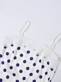 Date Night Dresses Mini Sleeveless Polka Dot Straps Neck Sexy Blue Dress