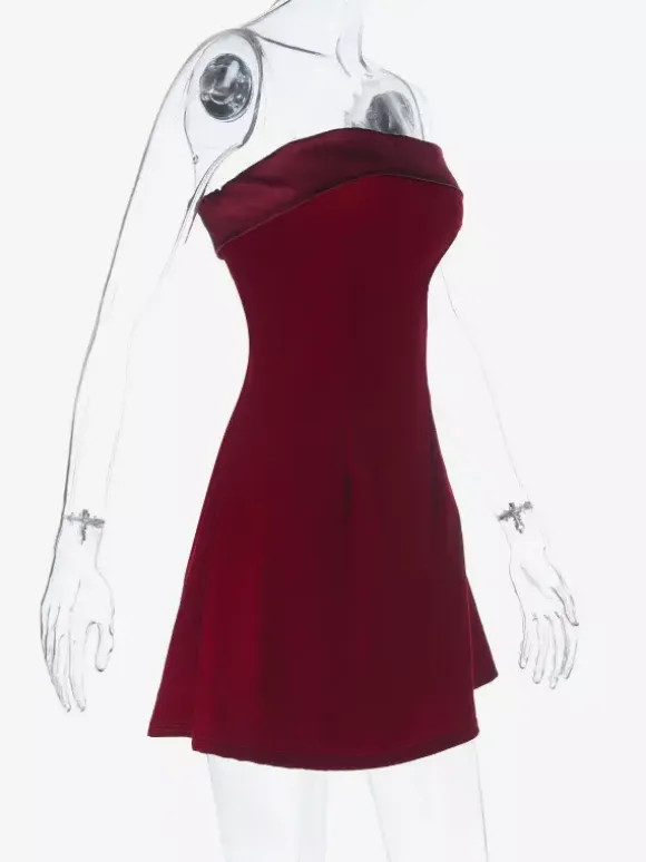 Date Night Dresses Mini Sleeveless Strapless Chic Burgundy Summer Dress