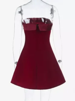 Date Night Dresses Mini Sleeveless Strapless Chic Burgundy Summer Dress