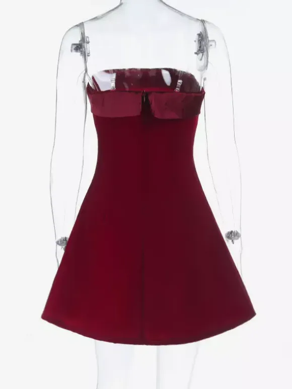 Date Night Dresses Mini Sleeveless Strapless Chic Burgundy Summer Dress