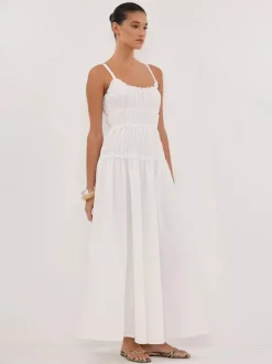 Date Night Dresses Shaping Pleated Sleeveless Straps Neck Casual White Dress