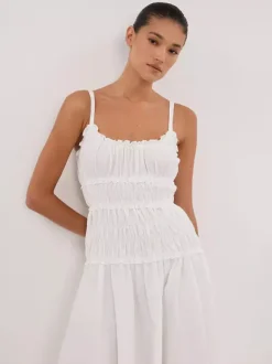 Date Night Dresses Shaping Pleated Sleeveless Straps Neck Casual White Dress