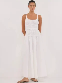 Date Night Dresses Shaping Pleated Sleeveless Straps Neck Casual White Dress