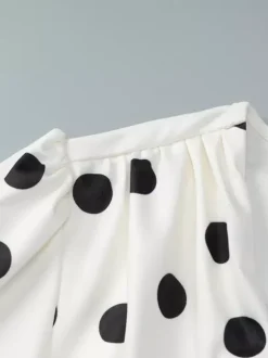 Date Night Dresses Summer Long Sleeves Polka Dot V-Neck Puff Sleeves Casual White Mini Dress