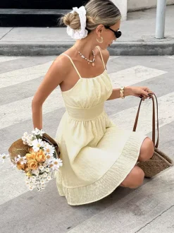Date Night Mini Dresses Sleeveless Backless Off-The-Shoulder Sweet Apricot Summer Dress