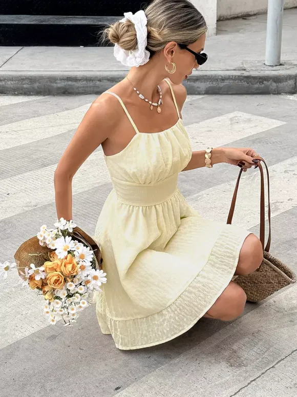 Date Night Mini Dresses Sleeveless Backless Off-The-Shoulder Sweet Apricot Summer Dress