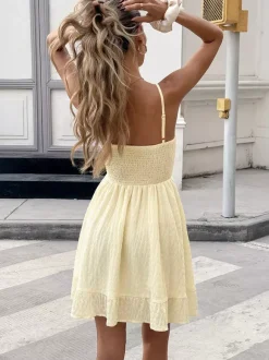 Date Night Mini Dresses Sleeveless Backless Off-The-Shoulder Sweet Apricot Summer Dress