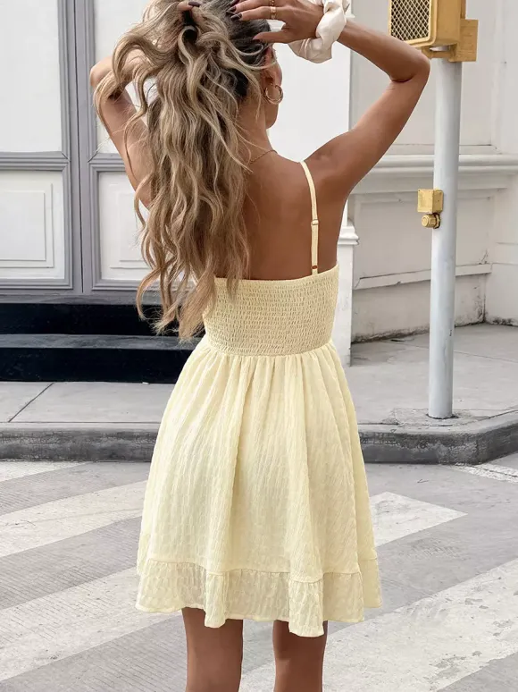 Date Night Mini Dresses Sleeveless Backless Off-The-Shoulder Sweet Apricot Summer Dress